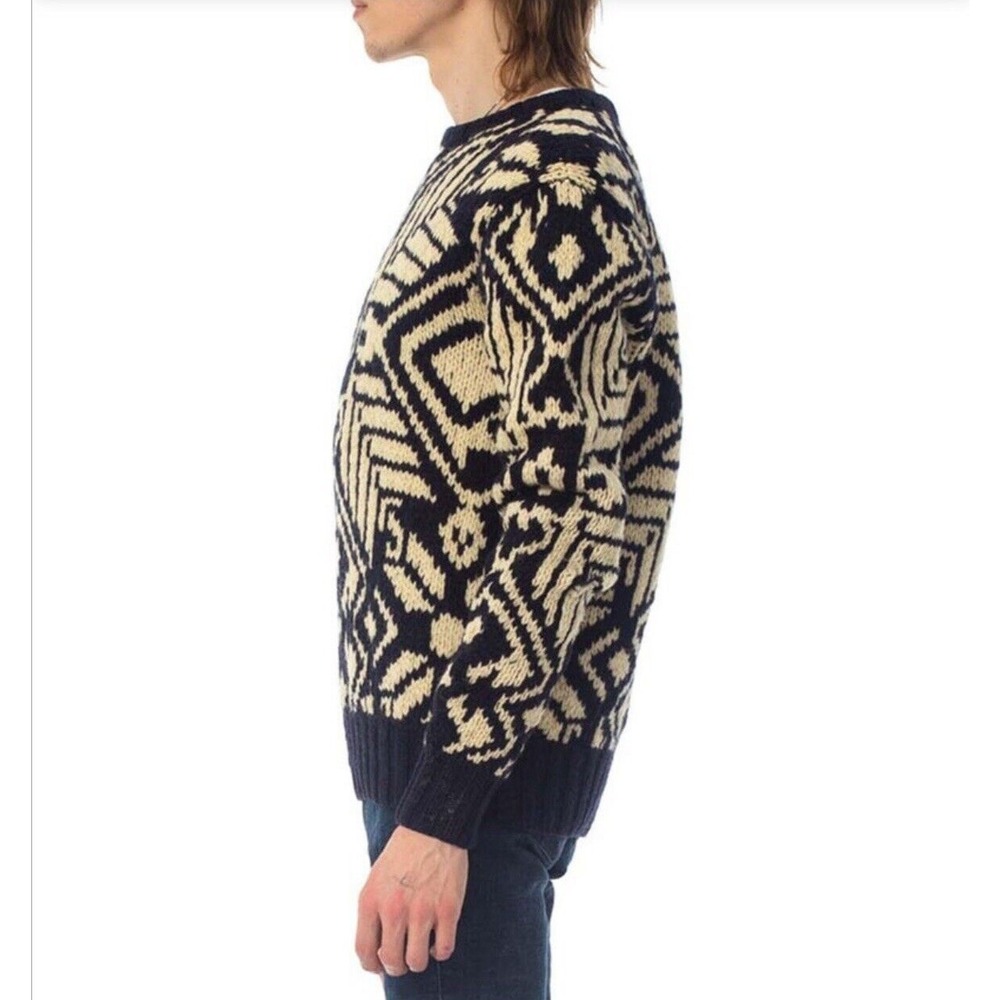 Ralph Lauren Navy and Cream Geometric Wool Crewneck Sweater - Picture 8 of 9